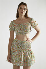 Stripe-Ditsy Linen RaRa Mini-Skirt