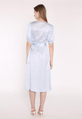 Pale Blue Ditsy Short Sleeve Wrap Midi Dress