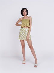 Olive Green Flower Mini Skirt