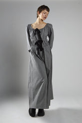 Black Check Velvet Bow Maxi Dress