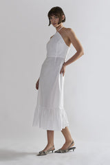White Halter-Neck Midi-Dresses
