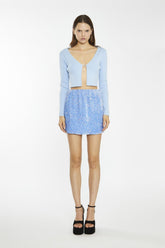 Pale-Blue Flower Buckle Knitted-Top