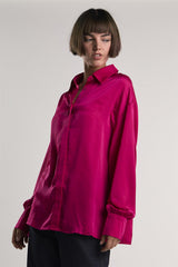 Raspberry-Sateen Long-Sleeve Shirt