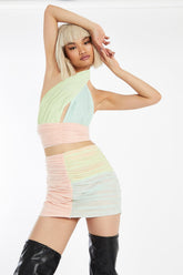 Pastel Colour Block Cross Halter-Neck Crop-Top