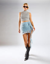 Light Blue Lace Mini Skirt With Frills