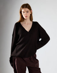 Deep Brown Lightweight Cable Sweater
