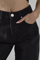 Washed-Black Wide-Leg Mid-Rise-Jeans