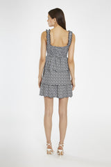 Black-Multi Daisy Gathered Tiered Mini-Dress