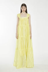 Lime Yellow Square-Neck Tiered Maxi-Dress