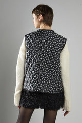 Black White Flower Quilted Front Tie Gilet