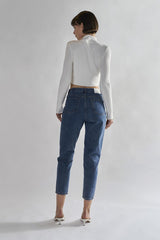 Off-White Mock-Neck-Crop-Tops