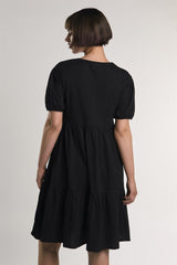 Black Tiered-Smock Midi-Dress