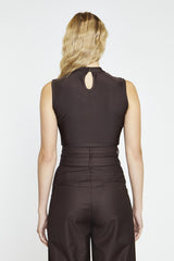 Dark Brown Turtle-Neck Sleeveless-Bodysuit