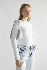 White-Rib Crew-Neck Long-Sleeve Top