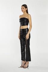 Black PU Lace-Up-Trousers