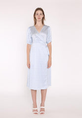 Pale Blue Ditsy Short Sleeve Wrap Midi Dress