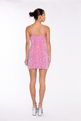 Light-Pink Velvet-Sequin Corset Mini-Dress