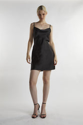 Black-Satin Tie-Back Mini-Dress