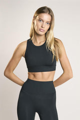 Signature Black Open-Back Crop-Top.