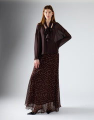 Coffee Brown Sheer Tie-Neck Blouse