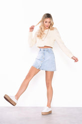 Light Bleach Stonewash Denim Button Mini-Skirt