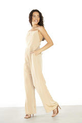 Rich-Sand Tie-Back Wide-leg-Jumpsuit
