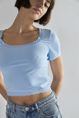 Light-Blue Square-Neck-Crop Tops