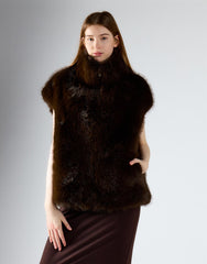 Deep Brown Plush High-Neck Gilet