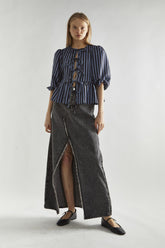 Blue-Black Stripe Tie-Front -Top