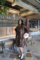 Curve - Brown floral midi Midi-Dress