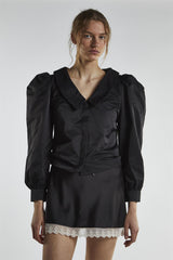 Black Statement Sleeves Blouse