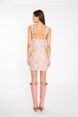 Pink Multi-Floral Lace Ruched-Bus Corset Mini-Dress