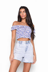 Purple Multi Ditsy Floral Frill Crop Top
