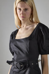 Black Belted Peplum Mini-Dress