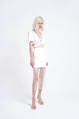 White Fringe Pencil Mini-Skirt