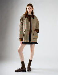 Cream Check Zip Up Collared Jacket