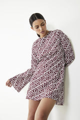 Burgundy Squiggle Print Short Dress