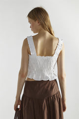 White Shirred Crop-Top