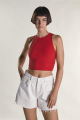Red Sleeveless Ribbed Racerback Crop-Top