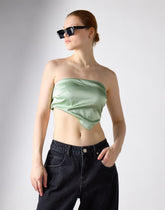 Sage Green Sateen Badana Strapless Top
