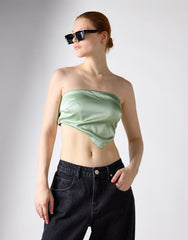 Sage Green Sateen Badana Strapless Top