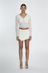 Low Waist Lace Mini Skirt in Cream Lace