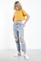 Light Vintage Wash Distressed Boyfriend Jeans.