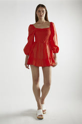 Coral Square-Neck Mini-Dress
