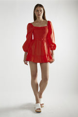 Coral Square-Neck Mini-Dress