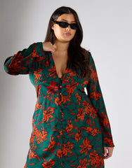 Glamorous Curve Green Rust Floral Multi Channel Maxi Dress