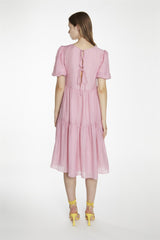 Soft-Pink Tiered Midi-Dress