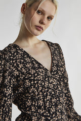 Black Stone Ditsy Button-Front-Top