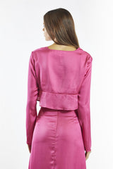 Bright-Pink Tie-Front Crop-Top