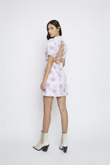 Lilac-Roses Ruffle-Trim Mini-Dress